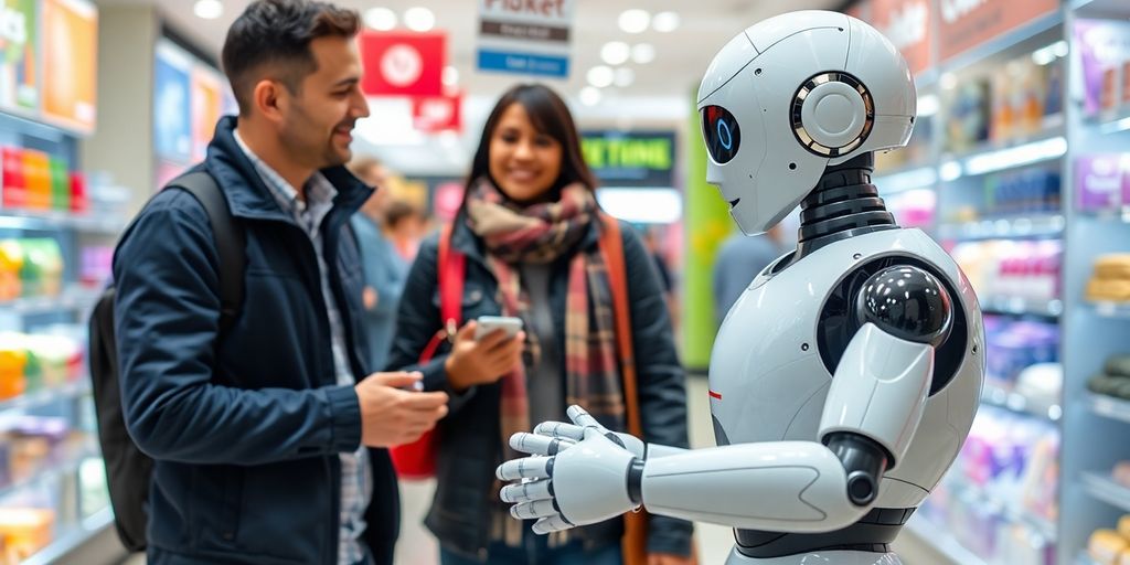 Robotic assistant interacting with customers in retail.